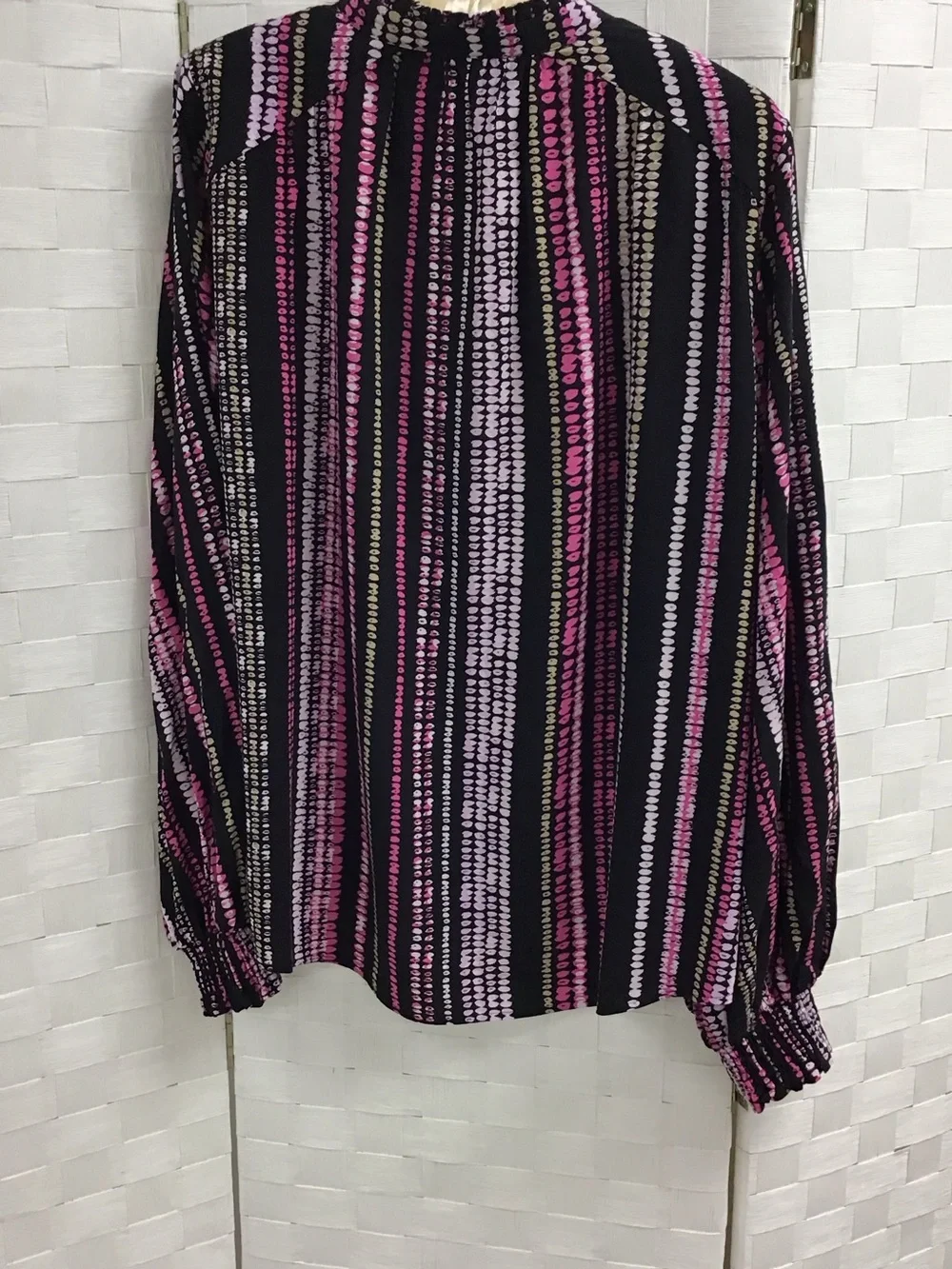 Maeve Black Blouse with Pink and Cream Vertical Dot Stripes - Picture 5 of 6